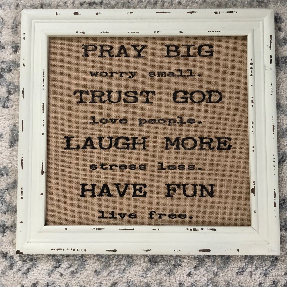 Off white picture frame with burlap backing